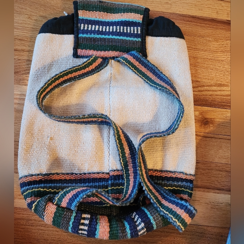 Handmade In Nepal Backpack Cotton Multicolor Stripe Hippie Festival - Picture 5 of 7